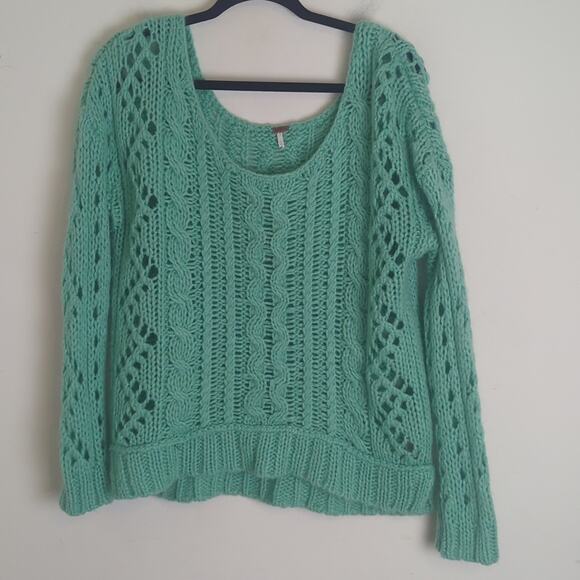 Free People Mint Green Cable Knit Mohair Blend Sweater Women's Medium* - Picture 6 of 11
